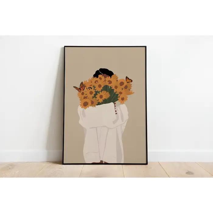 Affiche de Portrait de femme noire abstraite, peinture sur toile de fille de mode afro-américaine, A