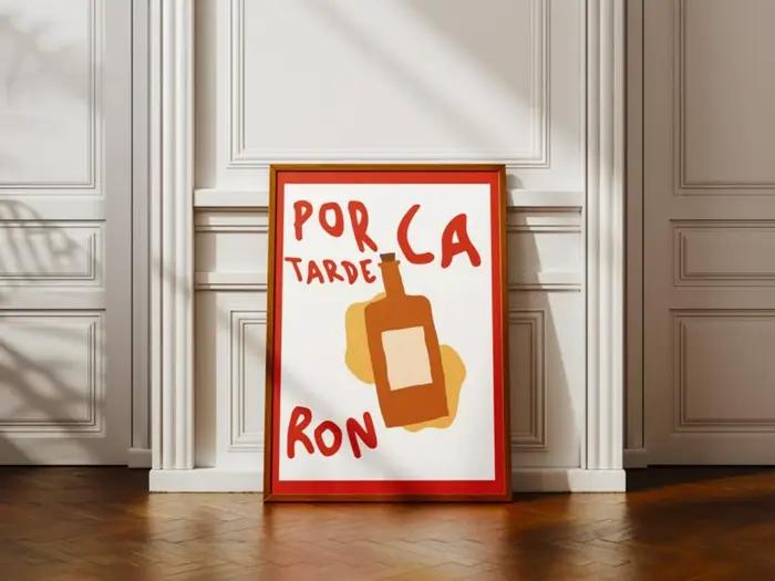 Affiche colorée sans cadre Por La Tarde Ron Print - Style design plat tendance - Décoration esthétiq