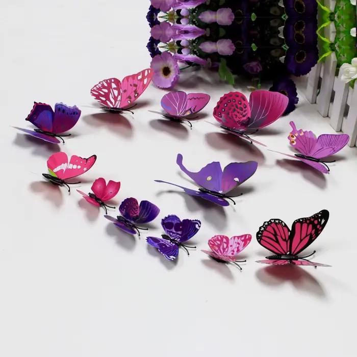 Autocollants papillons 3D, 12 pièces, art mural de chambre, décoration de maison, bricolage