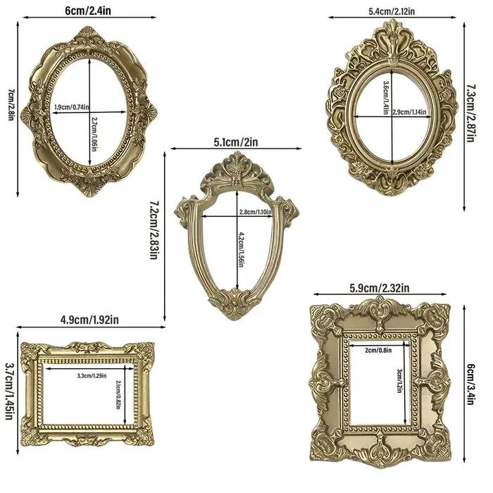 Lot de 5 mini cadres vintage, petits cadres décoratifs en résine antique pour affichage de photos, d