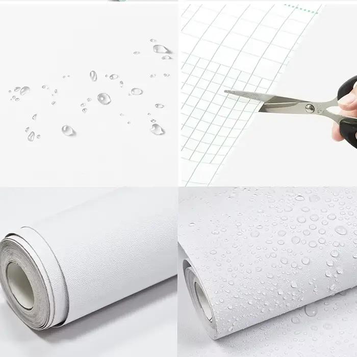 Papier peint auto-adhésif mat imperméable en vinyle blanc, autocollants pour meubles muraux, papier