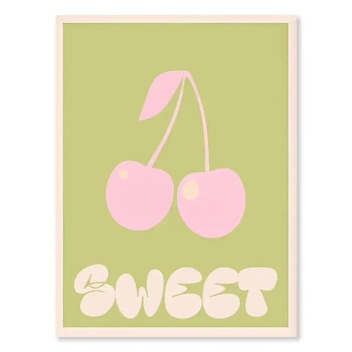 Boho vert coeur mode mur Art coloré cerise rose vert toile peinture marché des fleurs confortable sa