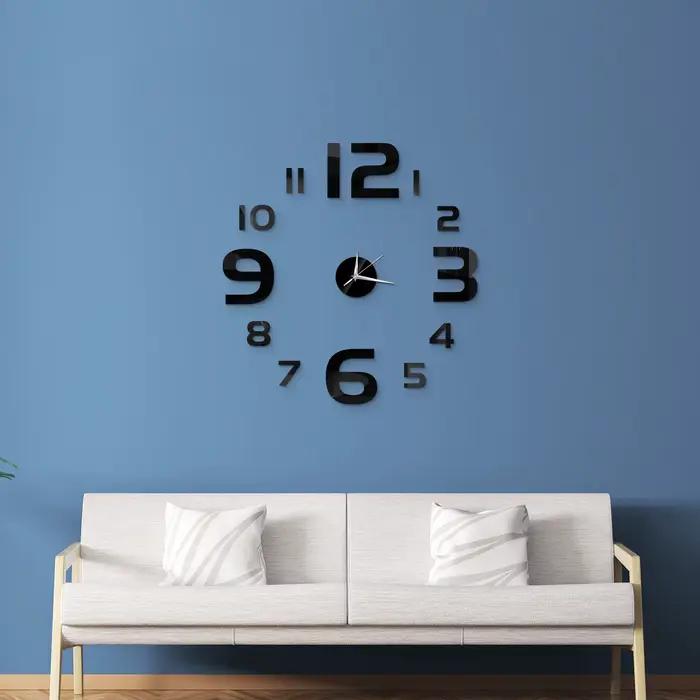 Horloge murale créative sans cadre, autocollant mural silencieux pour la maison, autocollant miroir