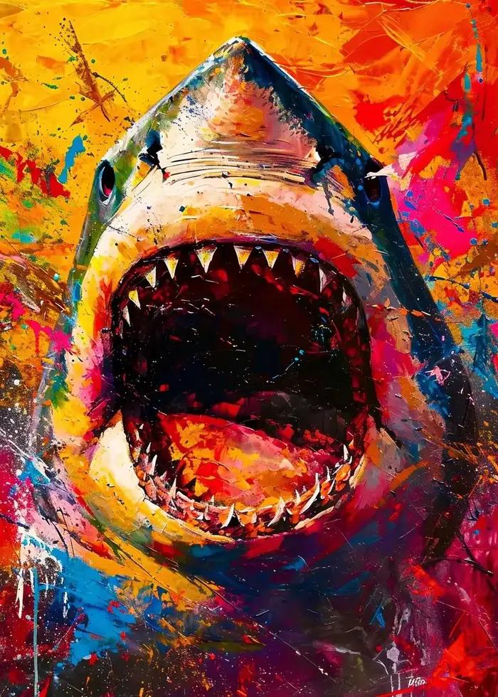 Toile d'art Graffiti avec animaux abstraits, chat, Lion, requin, loup, tigre, cerf, affiche murale i