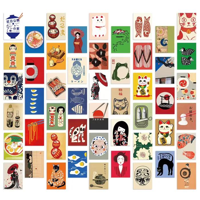 Autocollants d'affiche de Style japonais, 50 pièces, autocollants décoratifs imperméables pour réfri