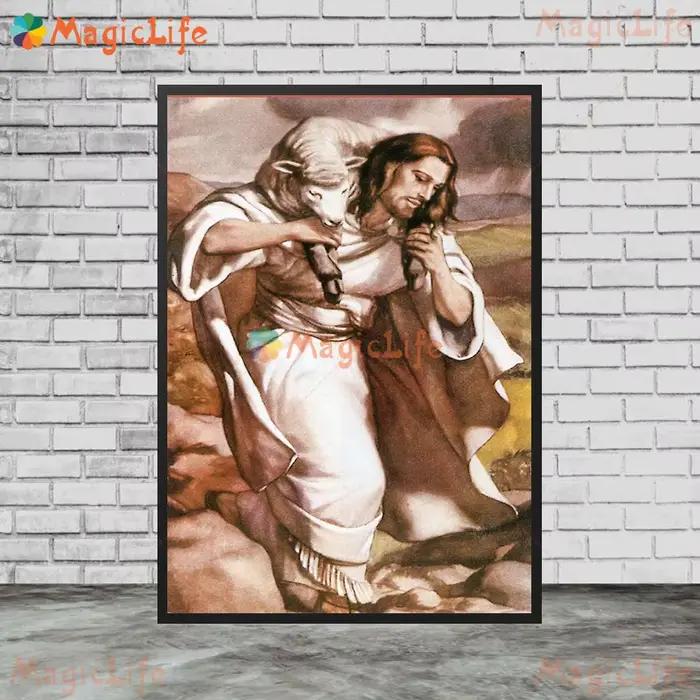 Peinture sur toile avec apogâts croisés, BEREGRINE, BERGER, JONAH, LA Baleine, JÉSUS, décoration mur