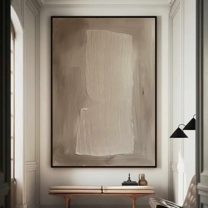 Peinture Wabi-Sabi faite à la main, art mural, grande peinture abstraite minimaliste marron sur toil