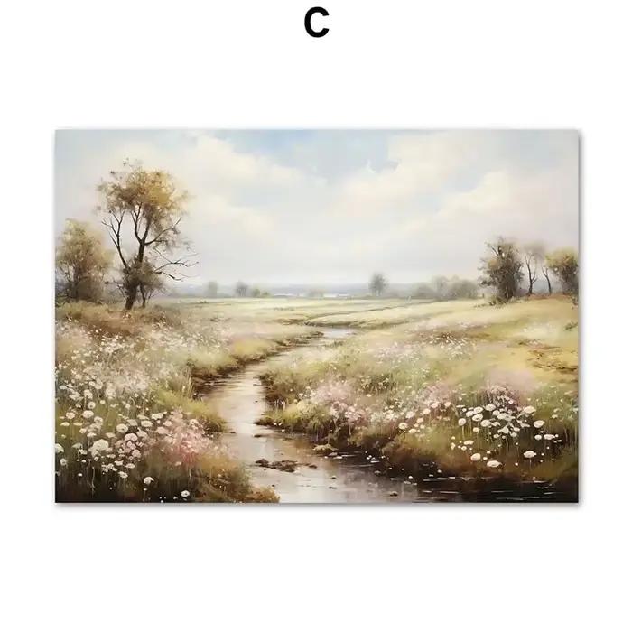 Peinture à l'huile d'art vintage du 19ème siècle, paysage champêtre anglais, impression sur toile, i