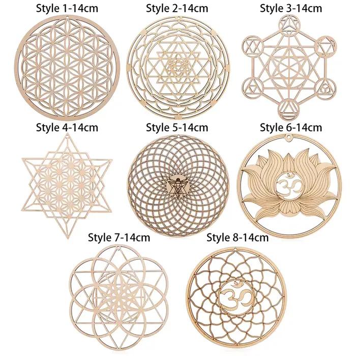 Panneau Mural en Bois en Forme de Fleur de Vie de 14cm, Art Mural Découpé au Laser, Décor de Maison,