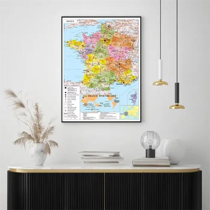 Affiche de carte de la circulation de la langue française de France, grand décor mural artistique A2