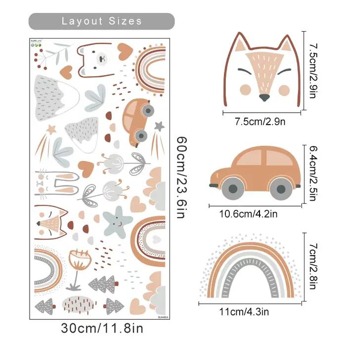 Dessin animé arc-en-ciel animaux visages étoile aquarelle autocollant mural vinyle amovible bricolag