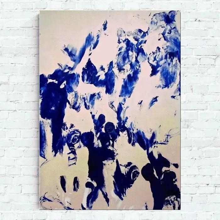 AZNM Peinture sur toile abstraite bleu Klein, art mural moderne texturé, motif éclaboussures d'encre