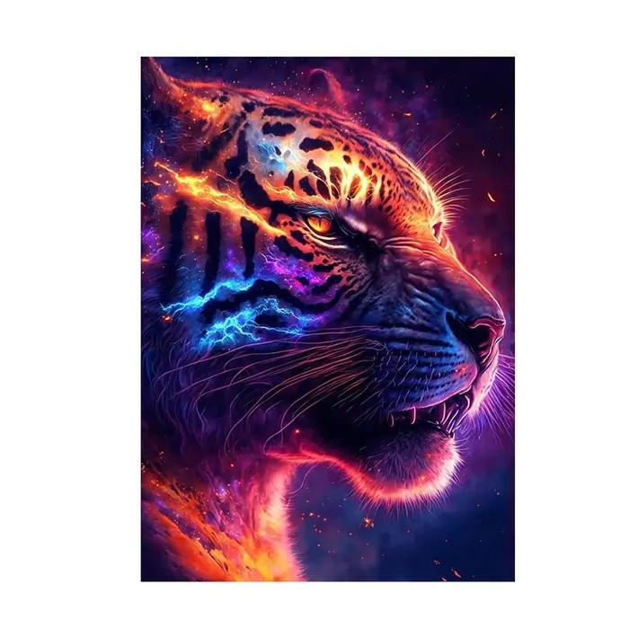 Peinture sur toile de tigre discutant dans l'espace, nébuleuse, affiches et impressions d'art animal