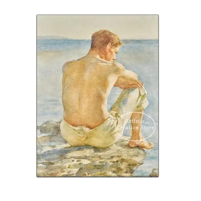 Vintage Gay Nude Man Art The Bathers par Henry Scott Tuke Prhonneur, Famous Painting Canvas, Nordic