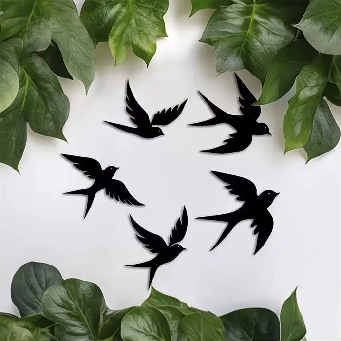 Ensemble de 5 panneaux muraux en forme d'hirondelle noire, décoration murale en bois à silhouette si