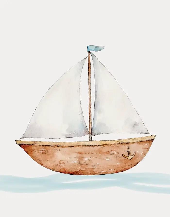 Affiche d'art de bateau nautique de Style dessin animé, ancre de chambre d'enfants, roue de bateau,