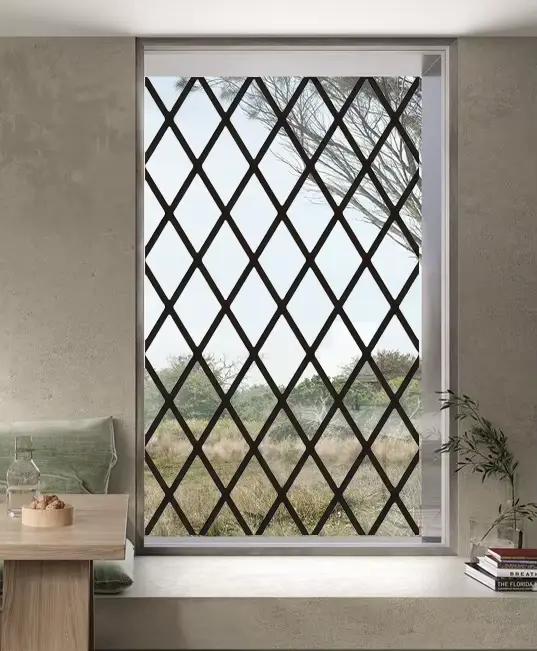 Film de Vitrail Transparent, Autocollant en Verre, Style Fer, Ligne Noire, Porte de Bureau, Anticoll