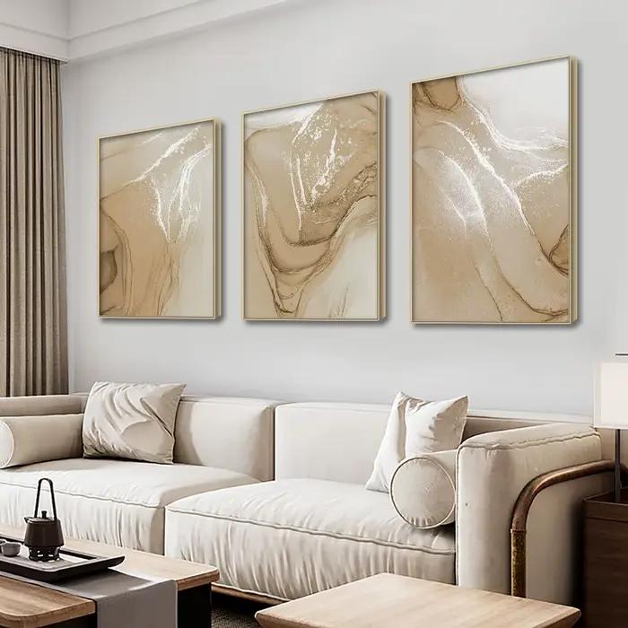 Affiches d'art mural abstraites en marbre beige Boho, peinture sur toile, impressions de gestion, sa
