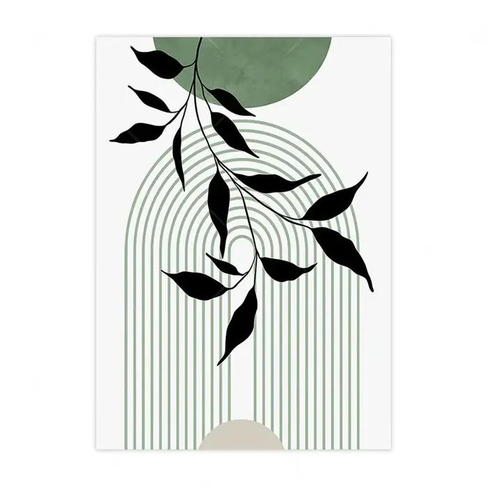 Tryptique bohème vert mur Art géométrique minimaliste feuille abstraite HD toile affiche imprime mai