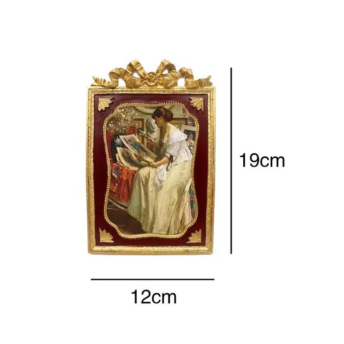 Cadre Photo Rétro Européen en Résine Gaufrée Dorée Rouge, Décoration Murale, Peinture Artistique, Lu