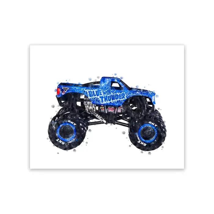 Peinture d'art aquarelle de dessin animé Monster Truck, toile imprimée, affiches nordiques modernes,