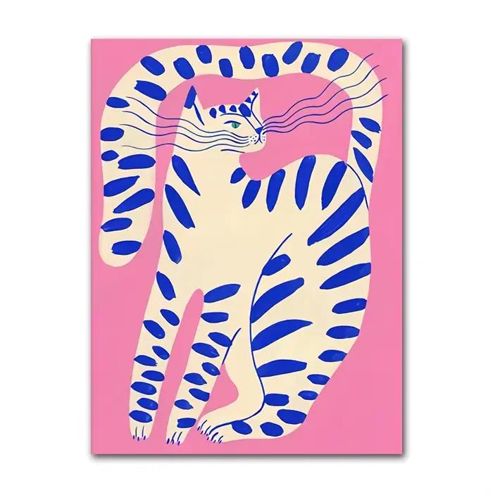 Art mural peint à la main pop moderne, femmes glamour, chats, fleurs, animaux, affiche sur toile HD,