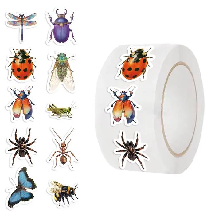 Ensemble d'autocollants insectes de dessin animé, 500 pièces, 10 styles, rouleaux d'autocollants ins