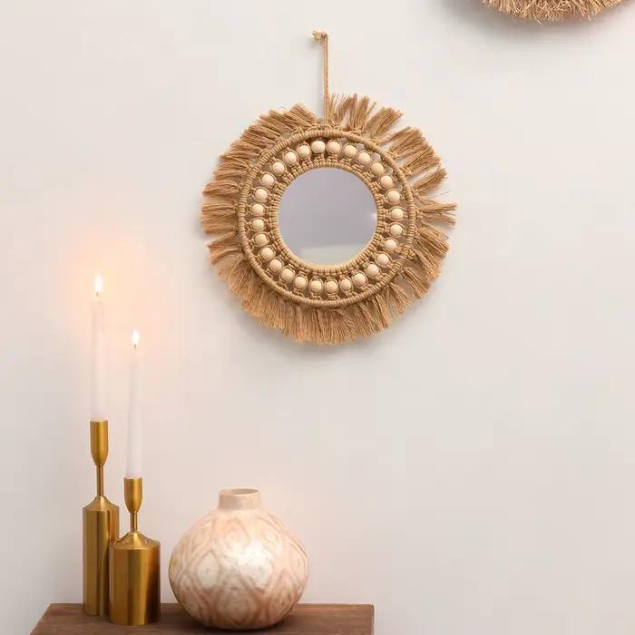 Miroirs Muraux Ronds Tissés à la Main, Décoration Murale pour Appartement, Salon, Chambre à Coucher,