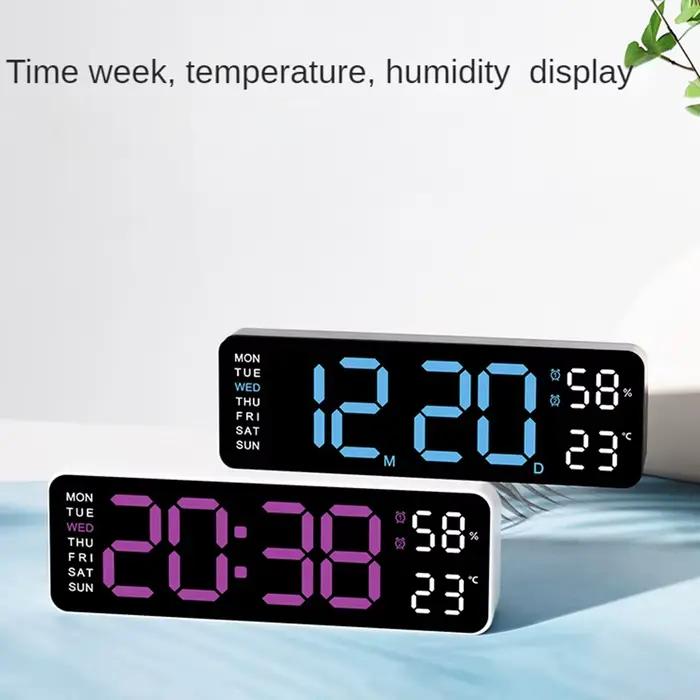 Grande horloge murale numérique température et humidité affichage de la semaine luminosité réglable
