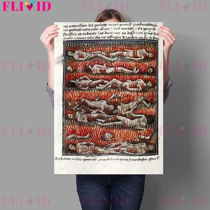Toile avec Images démoniques de diable et de ses démons au 15ème siècle, peinture murale, affiche de