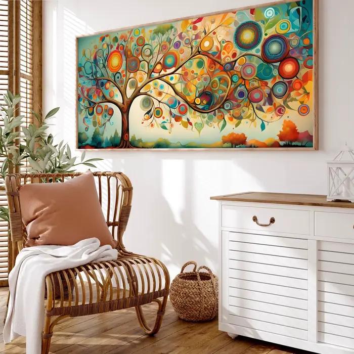 Affiche moderne sur toile Paysage Arbre de Vie, Peinture Murale Décorative pour Chambre, Bureau, Stu