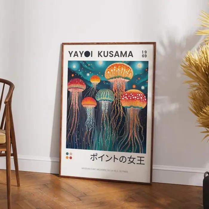 Yayoi Kusama affiche sur toile méduse Art, inspiration Kusama, art mural abstrait, impression japona
