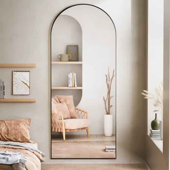 Miroir Mural Book ine Longueur en Arc de 71x26 Pouces, Miroir de Sol avec Support, Miroir Complet en