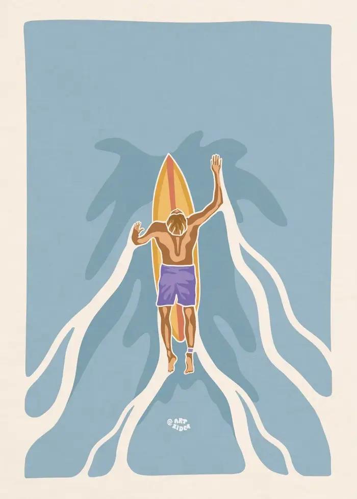 Affiche de la vie de surf Big Wave Tahiti, impression sur toile de fille de bronzage de l'ACIA, art