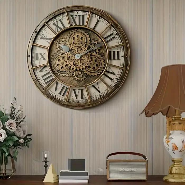 46 cm véritable engrenages mobiles horloge murale grand vapeur industrielle Punk chiffre romain horl