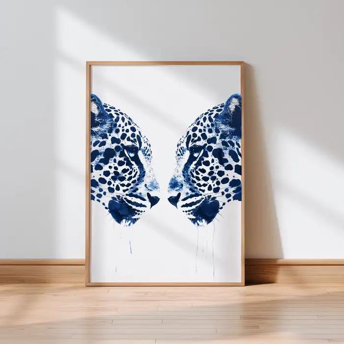 Toile murale léopard bleu marine à 8 boules, affiche imprimée d'animaux rétro pour décor de Bar à do