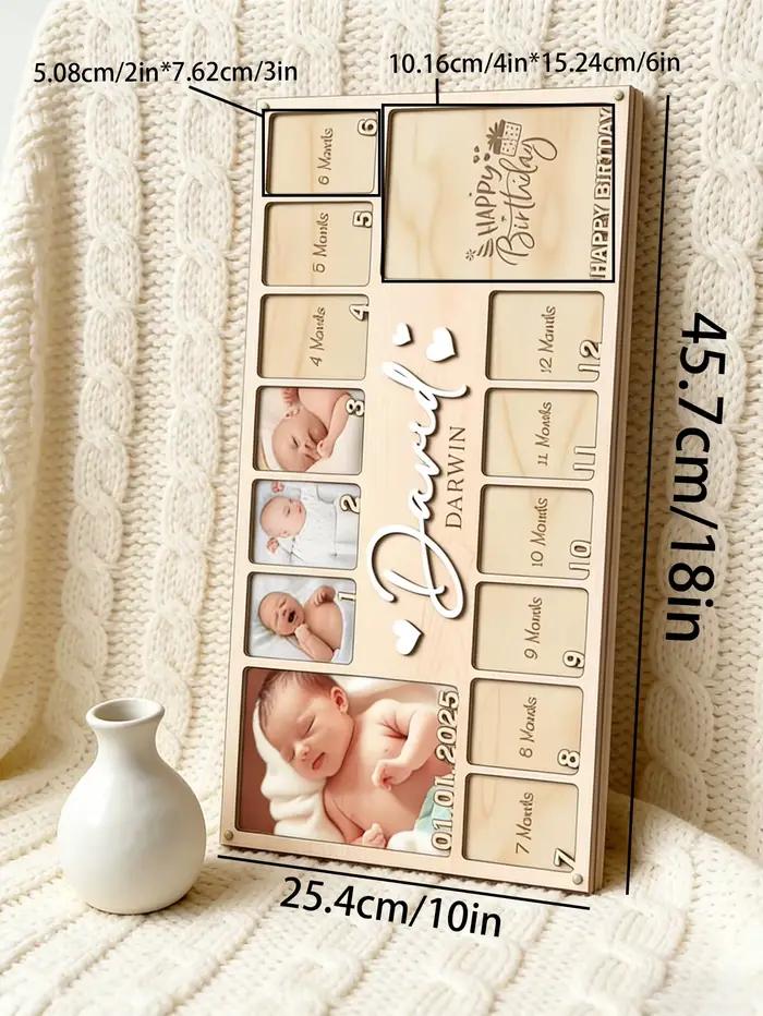Cadre photo en bois personnalisé pour bébé, avec nom et date, plaque de photos mensuelle pour les ét