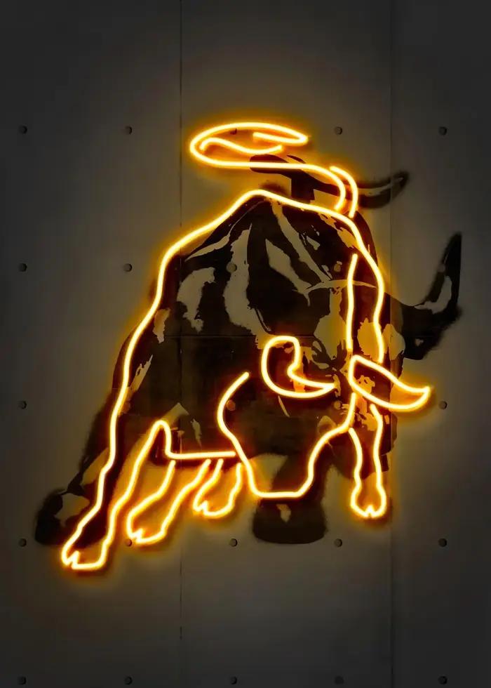 Toile d'art mural néon Bitcoin Bull Crypto or, peinture d'affiche de bétail et image imprimée, décor