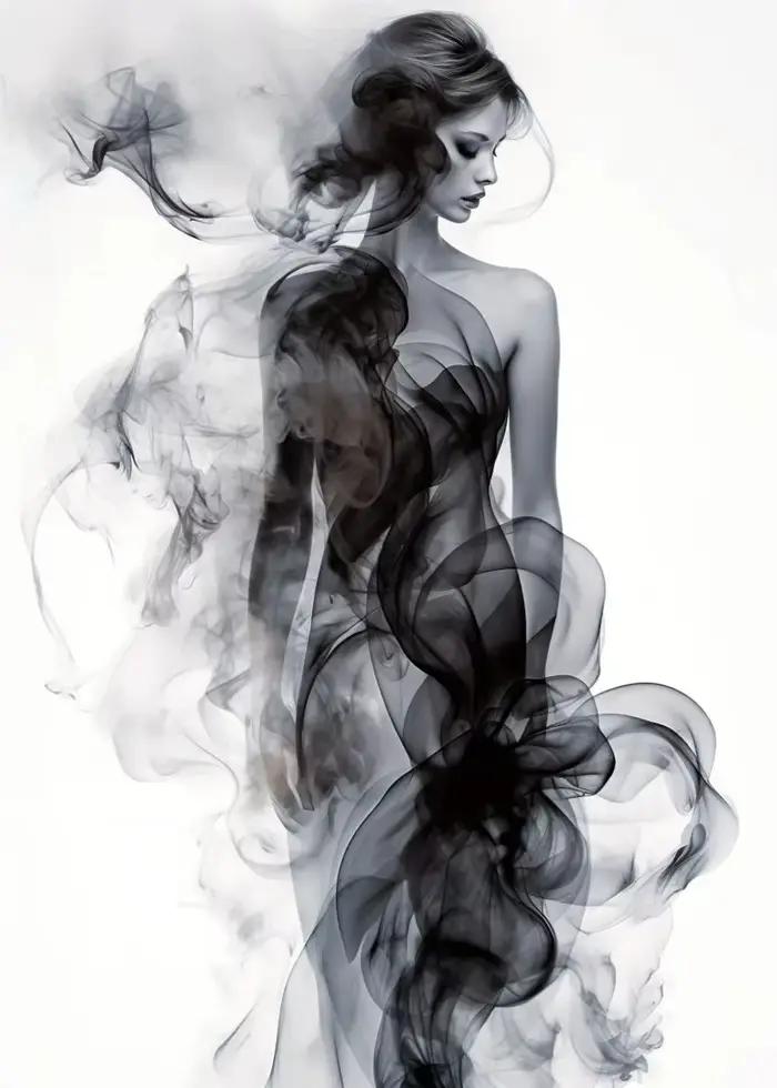 Affiche murale moderne abstraite en noir et blanc, minimaliste, avec ombre et encre, pour femme, imp