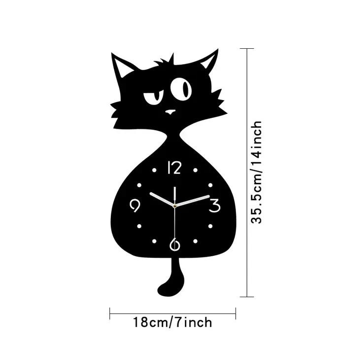 Horloge murale de chat de dessin animé intéressante avec fonction de balançoire arrière, horloge sil