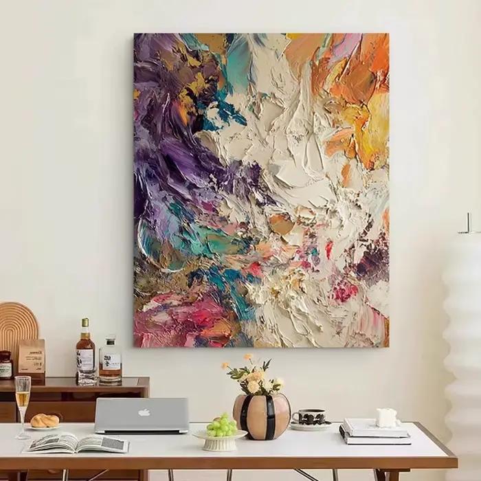 Toile de lin sans cadre faite à la main, Texture de couteau abstraite, peinture à l'huile abstraite,