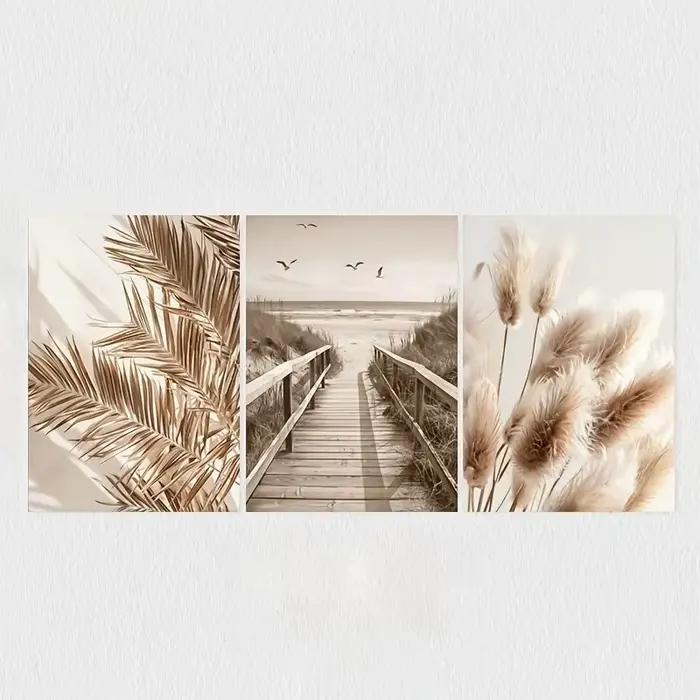 Impression sur toile minimaliste de triptyque de plantes, affiche de peinture, art mural de paysage,