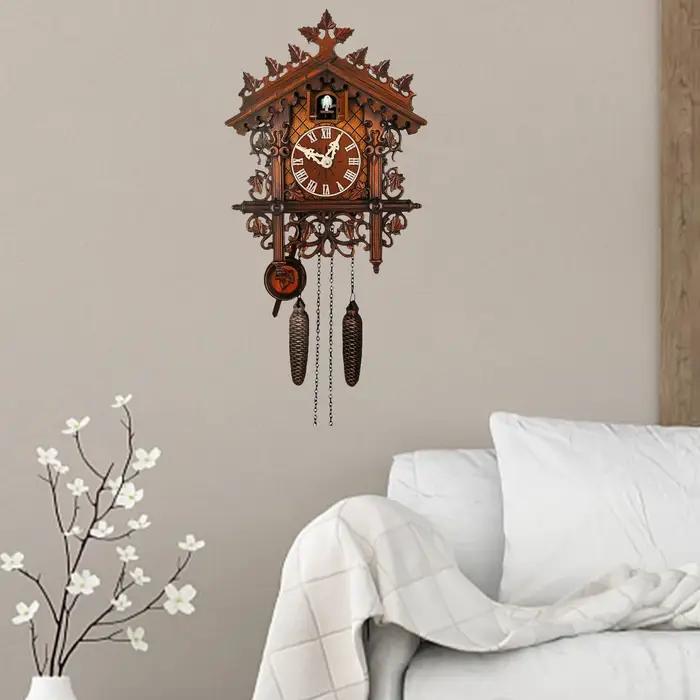 Horloge à coucou en bois antique, horloge murale à piles, carillon de cuisine