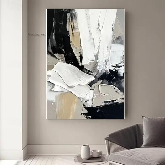 Noir blanc Beige abstrait Simple mur Art décor pour chambre Hall dessiné à la main or noir gris pein
