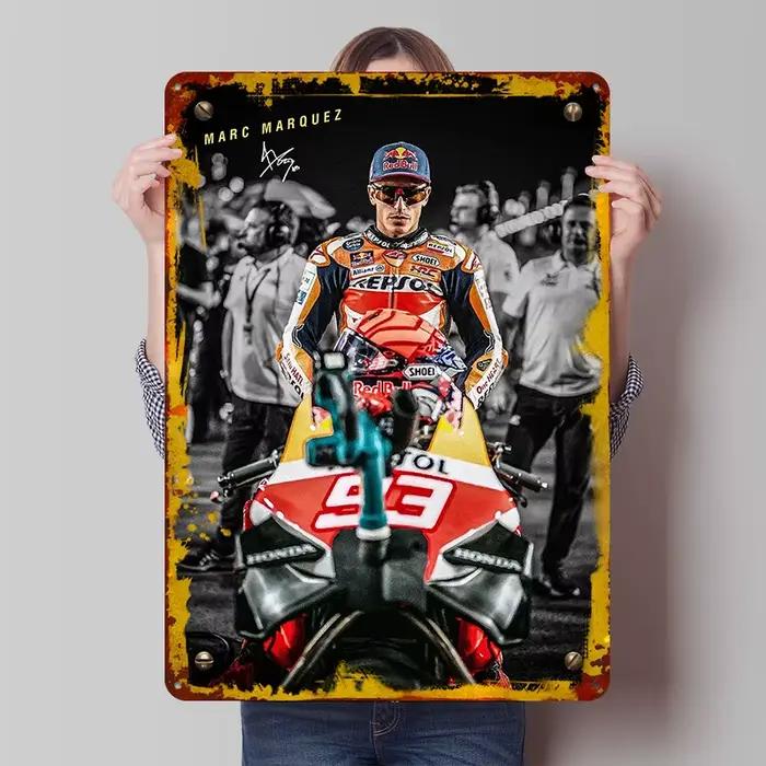 Affiches métalliques personnalisables MotoGP du légendaire pilote Marc, décorations murales rétro vi
