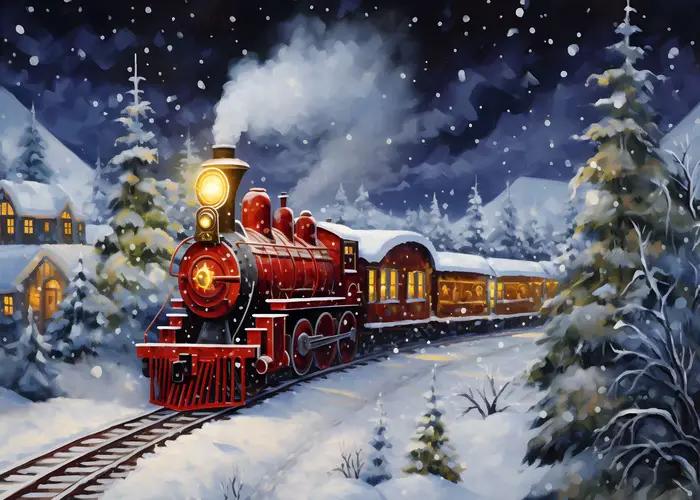 Affiche vintage de train de Noël, hiver, neige, ferme, ville, village, impression sur toile, peintur