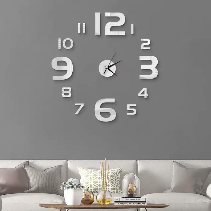 Horloge murale créative sans cadre, autocollant mural silencieux pour la maison, autocollant miroir