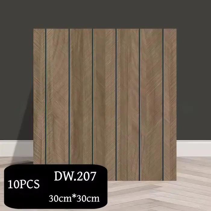 Lot de 10 autocollants muraux 3D en forme de grille, décoration de chambre, imitation bois, papier p