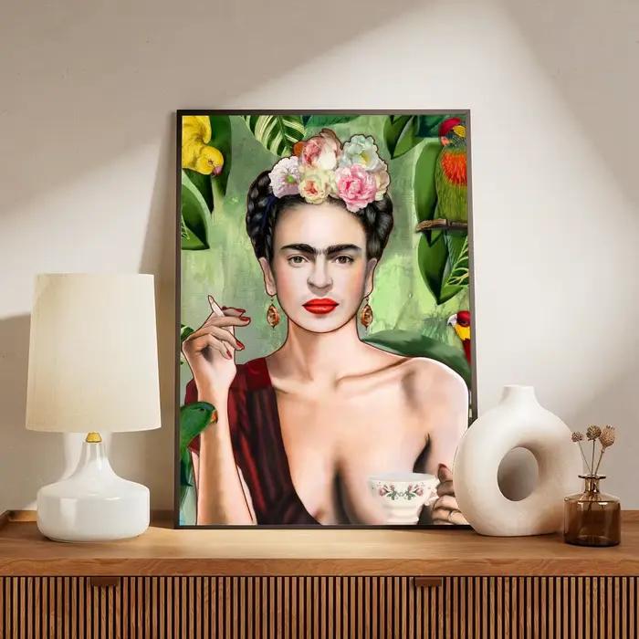 Affiche murale moderne sur toile avec calligraphie et peinture de l'artiste F-Frida Kahlo, décoratio