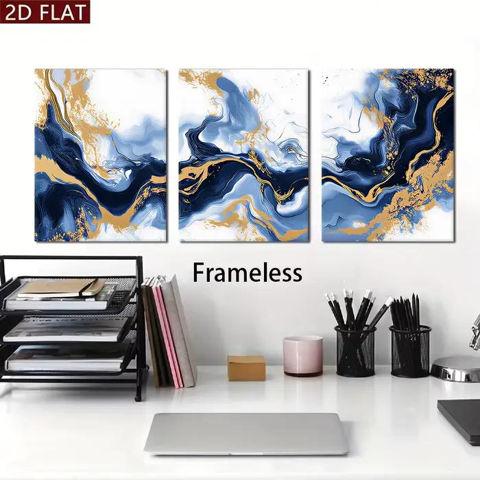 1 ensemble de peintures décoratives modernes abstraites sans cadre, triptyque, art fluide bleu et do